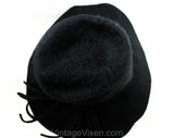 Black 60s Floppy Hat - Wide Brim Furry Felt with Sequin Trim - Dramatic 1960s Mohair Velour Millinery with Street Chic Style - Fall Winter