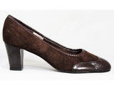 Size 7 Retro Style Shoes - 1930s 40s Inspired Chocolate Brown Suede 1970s Shoes - Unworn Deadstock - 7M Spectator Pumps - Faux Reptile Trim