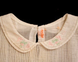 50s Toddler Dress - Size 6 Months - 1950s White Cotton Frock - Antique Style - Daisy Pink & Green Embroidery - Hand Sewn Tucks - 43449