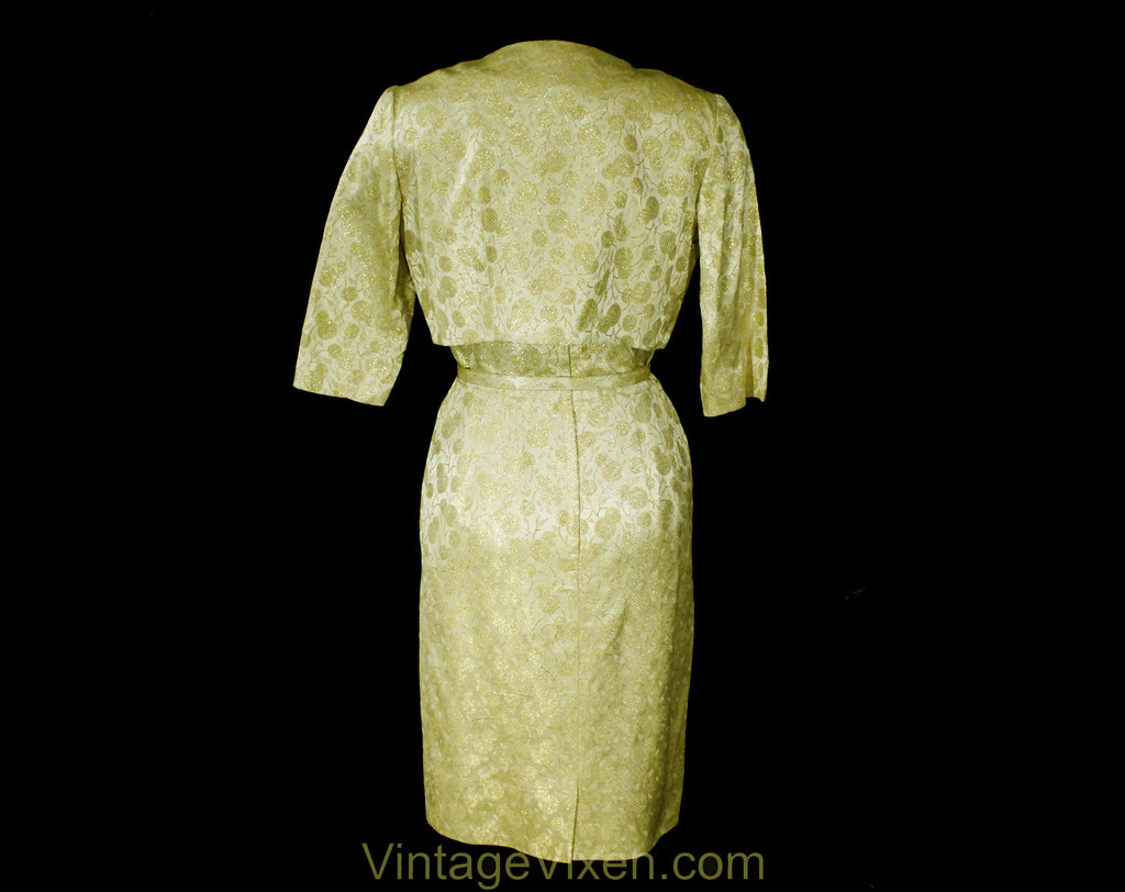 Size 4 1950s Gold Cocktail Dress & Jacket - Sexy 50s Bombshell Wiggle Vintage Vixen Clothing Size 4 1950s Gold Cocktail Dress & Jacket - Sexy 50s Bombshell Wiggle Vintage Vixen Clothing