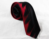 1950s Schiaparelli Red & Black Silk Tie - 1950s MCM Faux Torn Fabric Effect Trompe L'Oeil Necktie - Mid Century Modern 50's Designer Cravat