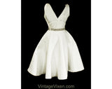 XXS 1950s Sun Dress - Rare White Quilted Summer Top & Full 50s Circle Skirt - Size 0 Rockabilly Pin Up Girl - Rhinestone Studded - Waist 23