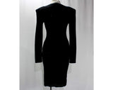 XXS Black Button Dress by Patrick Kelly - Sexy 1980s Haute Designer Knit Sheath with Brass Buttons - Size 000 - Body Con 80s Long Sleeved