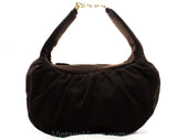 1930s 1940s Brown Purse with Bold Brass Chain Link Strap - Chic 30s 40s Felted Wool Handbag - Modernist Deco Bag - Unworn NOS Deadstock