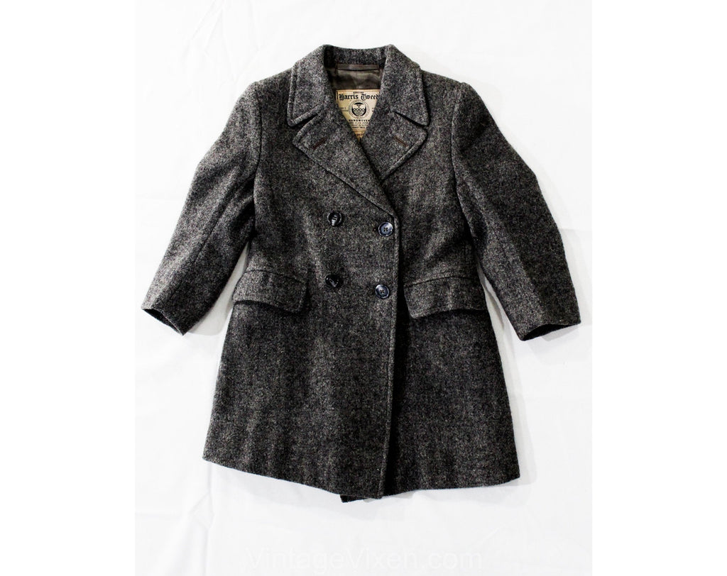 1950s Boy's Wool Coat - Child Size 6 Gray Harris Tweed Overcoat - 50s London Children's Shop - Fall Winter Classic Little Gent - Chest 29