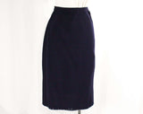 Size 6 1940s Suit - Navy Blue 40s Jacket & Skirt Set - Jacques Fath Look with Spiraling Metal Buttons - Pannier Pockets - Ruching - WWII Era