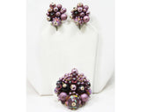 Exquisite Purple Collage Pin & Earrings - 1950s 1960s Unique Demi Parure - Lampwork Beads - Millefiore Glass - Metal Stars - Brooch - 42632