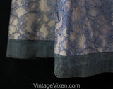 Size 10 Cocktail Dress - As Is 50s Lace Dress with Sequins & Beadwork - Fairytale 1950s Periwinkle Blue Lace Pink Taffeta - Waist 28 - 50771
