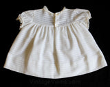 50s Baby Dress - Size 6 Months - 1950s White Cotton Frock - Antique Style Layette - Pink & Blue Flower Bouquet Embroidery - Hand Sewn Detail