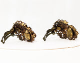 Brown Antique Style Earrings - Rich Rhinestones & Victorian Look Filigree - Amber Gold Aurora Borealis 50s Clip Ons - 1950s Western Germany