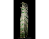 Size 6 Green Brocade Evening Dress - Sleeveless 1960s Pistachio Mint & Metallic Gold Satin - 60s Formal Gown - Dynasty Hong Kong - Bust 33.5