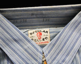 Boys 1930s Shirt - Size 14 Blue Striped Cotton Authentic 30s Teenager Long Sleeved Dress Shirt - Depression Era - Chest 37 Neck 13.5 - NOS