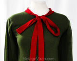 Size 6 Gucci Sweater - 1920s Inspired Flapper Style Designer Knit Top - Winter Spring - Small Sage Green & Cranberry Red Scottish Cashmere