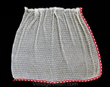 1930s Kitchen Curtain Panel - Authentic 30s White Cotton Chenille Cheesecloth with Red Tassel Fringe Trim - As Is - Quaint Country Home Chic