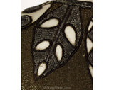 Medium Sparkly Brown Knit Top - Cutout Beaded Leaves - Size 10 Retro 80s Boho Sweater - Sheer Shoulders - Glitzy Shimmer - Bust 39 - 50853