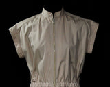 Smart 1980s Tan Canvas Dress with Pink Lining - Size 10 to 12 Khaki Shirtdress with Zip Front - Mandarin Collar - Preppy 80s - Bust 38.5