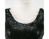 Small 60s Black Sequins Cocktail Top - Evening Glamour - Formal Beaded Knit Sleeveless Blouse - 1960s Audrey Chic - Size 6 - 40462-1