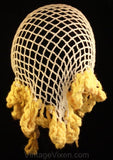 Terrific 1940s Fish Net Head Scarf with Fluffy Yellow Trim - Casual 40s Kerchief - Deadstock - Spring - Summer - Peasant Chic - 35906-1