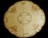 40s Embroidered Tablecloth - 1940s Spring Oval Flower Baskets - Antique Tea Colored Beige - Pink Blue Green Brown - Sweet Daisy Flowers