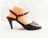 Size 6 1/2 Brown Sandal - Sexy Retro 30s Style Sandals - Size 6.5 M Deco 1970s Shoes - Radiant Tri Color - Peep Toe - 70s NOS Deadstock