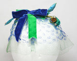 1960s Veiled Hat - 50s 60s Fascinator - Turquoise Blue & Emerald Green Veil - 60's Velvet Leaves Millinery - Bouffant Hairstyle Accent