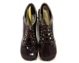 Size 5.5 1960s Shoes - Slick Dark Brown Mod 60s Oxford Pumps with Brass Lace Up - Glossy Wet Look Rounded Toe Go-Go Girl Heels - 5 1/2 M