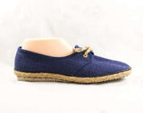 Size 10 Navy Sneakers - Retro Rustic Burlap Deck Shoes - 80s Casual Blue Sneaker Woven Jute Heel - Grasshoppers Ked's - Deadstock - 10M
