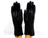 Black Leather Gloves - Size 7 Antique Style Wrist Length Gloves - Pair 1950s Gloves - 50's Classic Ladies Accessories - Stitched Points