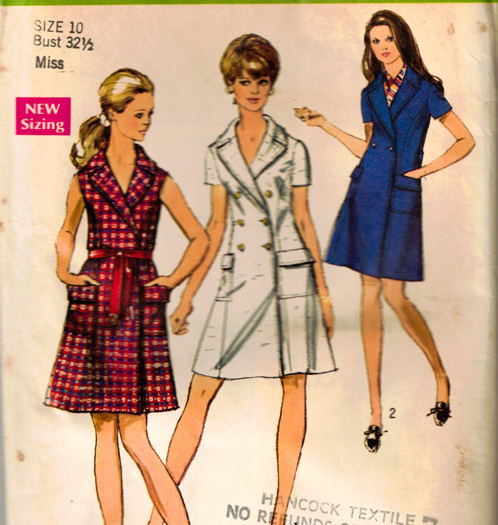 1969 Dress Sewing Pattern - 60s Misses Petite Dress Coatdress - Sleeveless & Sleeved - Complete Bust 32.5 Simplicity 8653 1960s Mod Chic