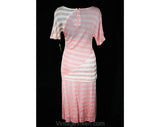 Size 2 1930s Style Rayon Knit Dress - XS Pink Short Sleeve Knit Top & Skirt - 1970s Diagonal Seamed Striped Jersey - 70s NWT Deadstock
