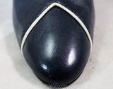Size 8.5 Navy Shoes - As Is Classic 1980s Dark Blue Slingback Heels - Retro 80s NOS Deadstock - Two Tone Toe Caps - 8 1/2 W Wide Width