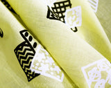 Surreal Print Fabric - 1.5 Yards 1980s Eyes & Lips Novelty Print Yellow Cotton Blend - New Wave 80s Street Chic - Cute Summer Dress Fabric