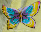 Size 6 McMullen Blouse with Butterfly Appliques - 1950s Yellow Fine Linen Top - Short Sleeved 50s Butterflies Shirt - Beautiful! - Bust 34