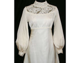 1960s Empire Satin Bridal Gown with Beautiful 4-Ft Detachable Train - Size 8 to 9 - 60s Wedding Dress - New With Tag - Bust 35 - 32784-1