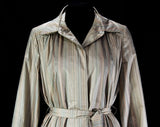 XL Lightweight Coat - 1970s Neutral Striped Cotton Duster - Plus Size Modernist 70s Spring Coat - Size 20 to 22 - Beige - Tan - Mint Green