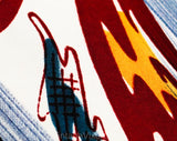 1940s Hand Painted Tie - California 40s Men's Wide Necktie - WWII Swing Era Men's Neckwear - 40's Blue Red Yellow White Novelty Cravat