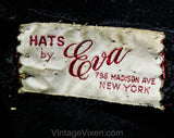 Soft Black Hat with Brass Buttons & Velvet Band - Furry Velvety Napped Felt - 1930s Look Floppy Brim Millinery - Mixed Eras - Eva NYC Label