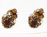 Brown Antique Style Earrings - Rich Rhinestones & Victorian Look Filigree - Amber Gold Aurora Borealis 50s Clip Ons - 1950s Western Germany