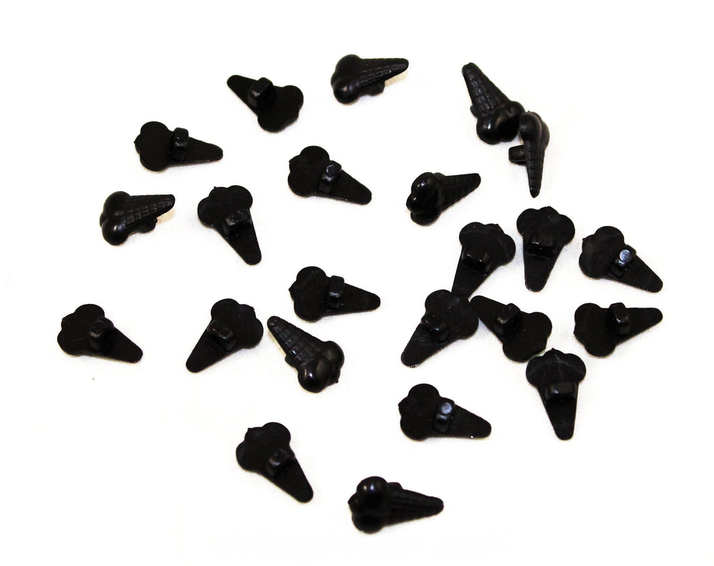 10 Black Ice Cream Cone Plastic Buttons - 16mm x 11mm - Small Icecream Sweet Dessert - Novelty Sewing Crafts - 3/16 Shank - 80s Deadstock