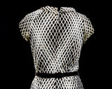 Size 10 1960s Dress - Summer Optical Print Mod Sheath with Original Belt - 1960s Short Sleeve Brown & Ivory Diamonds Knit - Bust 37.5
