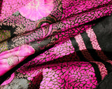 Pauline Trigere Scarf - Magenta Pink & Black Floral Print Silk - 1970s Designer - Flowers Paisleys Pointillist - 70s 80s - 34 Inch Square