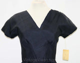 Size 4 1950s Hourglass Dress - Navy Blue Silk - 50s Wiggle Dress - Impeccable Condition - Deadstock - New With Tag - Waist 24.5 - 41751