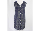 Large 1960s Summer Dress - Size 14 60s House Dress - Navy Blue & White Wallpaper Striped Cotton Sleeveless - Deadstock - Bust 41 - 49223