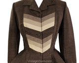 Size 6 Lilli Ann Suit - Shades of Cocoa Brown Silk Blend Suit Jacket & Skirt - Chevrons and Peplum - Late 40s Early 50s Autumn - Waist 25.5