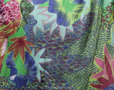 Size 8 Tropical Dress - Designer 80s Macaw Birds Novelty Print Cotton Gauze - Orchid Purple Sea Green - Resort Chic Louis Feraud - Waist 30