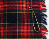 Size 2 Plaid Wool Kilt Skirt with Brass Pin - XS Fall Winter Red & Green Tartan - 50s Look Preppie Pleated Wrap Skirt and Fringe - Waist 24