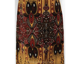 Size 8 Botanical Tribal Boho Print Dress - Sleeveless 1960s Long Maxi Sheath - 60s Brown Rust Tan Bold Rare Unique - Ankle Length - Bust 37