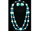 FINAL SALE Resort Chic 1960s Turquoise Speckled Necklace & Earrings - Spring Green and Blue - Double Strand - Secretary Chic - Hong Kong