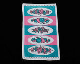 1950s Kitchen Towels - Set of TWO - Kitsch Fruits Still Life Graphic - Mid Century Pink & Turquoise Blue 50s 60s Terrycloth - Pair 2 Pcs