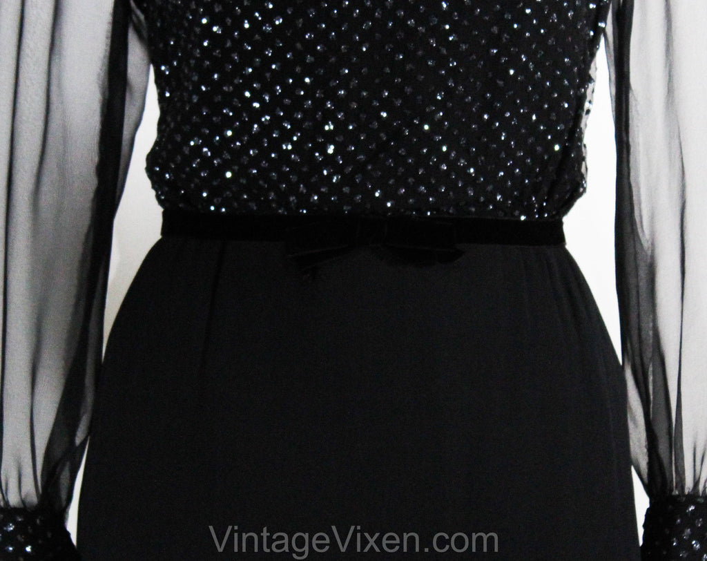 Size 10 Posh Evening Dress - 1960s Sheer Black Silk Chiffon & Cracked Vintage Vixen Clothing Size 10 Posh Evening Dress - 1960s Sheer Black Silk Chiffon & Cracked Vintage Vixen Clothing